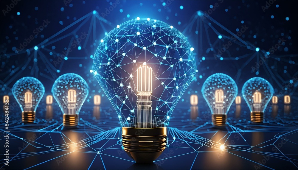 Wall mural network technology in the form of light bulbs.