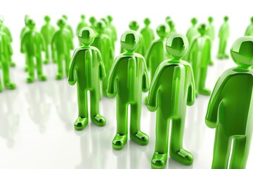 Green People. Three-Dimensional Corporate Leader Concept with Green Human Figures on White Background
