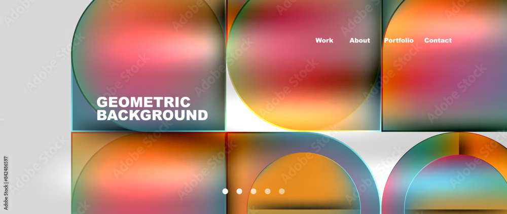 Poster a vibrant geometric background featuring colorful circles on a white backdrop. the pops of orange an