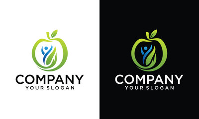 Creative apple wellness center logo design on white and black background