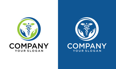 Creative Snake medical logo design with green leaves. Healthy lifestyle theme. Flat vector symbol for medical treatment or health center.