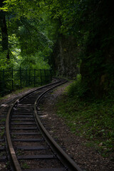 Fototapeta premium Old railway in an old mountain forest.
