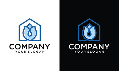 Creative simple Artistic Lotus Flower with house sign logo design set illustration.