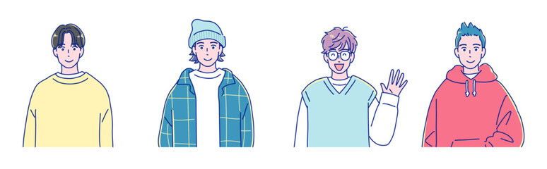 漫画タッチの可愛い若い男子4人
