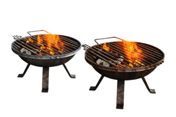 Dancing Flames: A Duo of BBQ Grills on White or PNG Transparent Background.