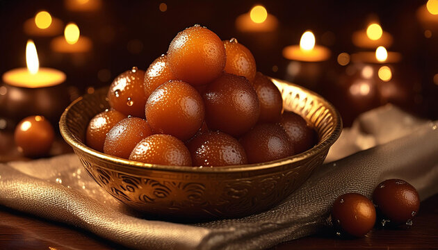 Delicious Gulab Jamun in bowl. Indian Dessert or Sweet Dish