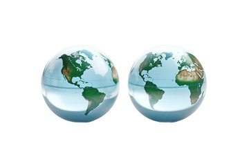 Fototapeta premium Enigmatic Twin Glass Globes Illuminated by White Light on White or PNG Transparent Background.