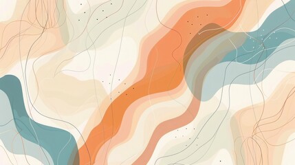 Abstract Fluid Art Background with Warm Orange, Teal, and Beige Tones - Perfect for Modern Design, Posters, and Wall Art