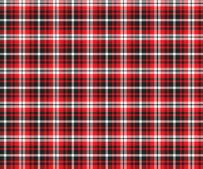 Plaid pattern, red, black, white, seamless for textiles, and for designing clothing, skirts, pants or decorative fabric. Vector illustration.