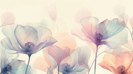 Soft Pastel Floral Illustration with Transparent Poppy Blooms for Elegant Spring Decor or Invitations