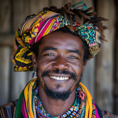 Obraz premium Headshot of a smiling South-African man in bohemian clothes 