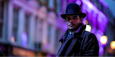 Victorian private detective in London solving mysteries on moody evenings. Concept Victorian Mysteries, Detective Adventures, Intriguing Investigations, 19th Century London, Moody Evenings