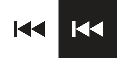 Fast backward black and white icon vector.	