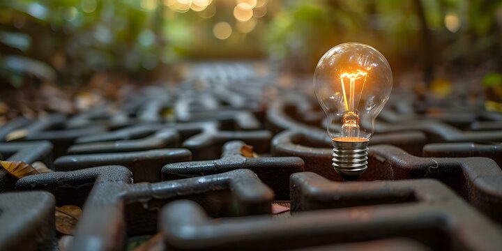 Creative problemsolving maze with a light bulb at its center for innovation challenges. Concept Innovative Maze Designs, Problem-solving Strategies, Creative Thinking Exercises