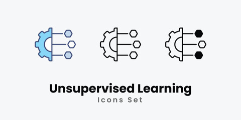 Unsupervised Learning icons vector set stock illustration