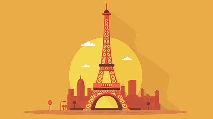 Eiffel Tower flat design front view iconic animation vivid