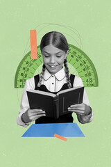 Creative poster collage of funny girl read book school day shopping kids education concept freak...