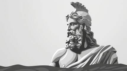 Obraz premium Hades flat design side view enigmatic water color black and white