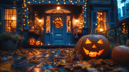 Fototapeta premium Decorated porch of a house for Halloween