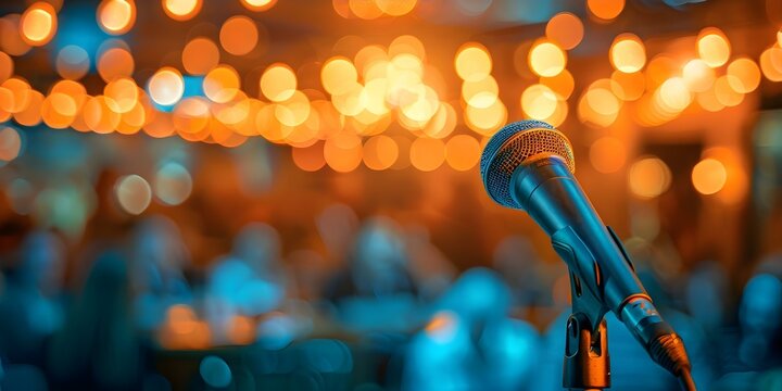 TV comedy talent show featuring standup comedians performing for a live audience. Concept Comedy performances, Stand-up comedians, Live audience, TV talent show