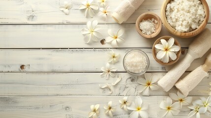 spa treatment compotion on cream color wooden background