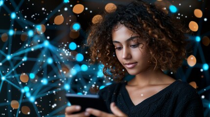 Futuristic online shopping technology enabling digital payments from mobile phones.