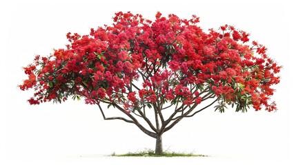 Tree isolated on white backgroundFlame tree or Royal Poinciana tree with clipping paths for garden designTropical species found in AsiaThe plants are blooming with beautiful red flower : Generative AI