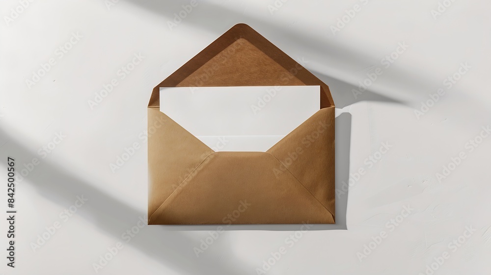 Aufkleber blank white card with kraft brown paper envelope template mock up : generative ai