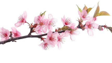 Obraz premium Pink cherry blossom blooming in Spring isolated on white background : Generative AI