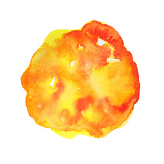 yellow orange bright abstract stain watercolor isolated white background