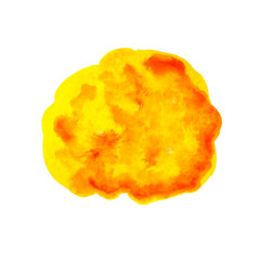 yellow orange bright abstract stain watercolor isolated white background