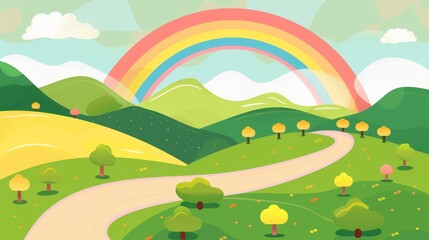 rainbow landscapes flat design top view vibrant cartoon drawing colored pastel