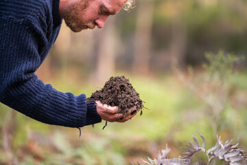soil falling around a test tube collecting a soil collecting a soil sample in a paddock on a farm australian agronomist practicing agronomy innovation on a organic regenerative agriculture, for cows