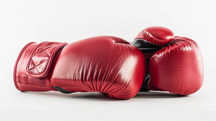 A pair of red boxing gloves laying on a white surface - Powered by Adobe