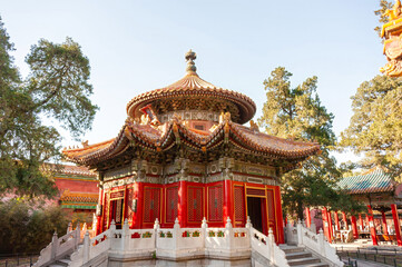 Obraz premium Decorative pagoda at the Forbidden City in Beiing China. The imperial palace complex served as the seat of power for multiple Ming and Qing dynasties. A UNESCO World Heritage Site.