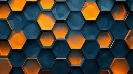 Stunning 3D abstract hexagonal pattern in blue and orange shades, creating a modern and futuristic look.