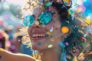 Cheerful person on summer festival fair adventure amusement park made with generative AI