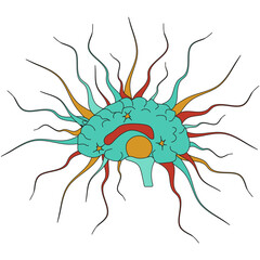 The Brain and Brain Connections isolated white background. Funky design t-shirt print for child prodigy. Groovy vector illustration. Editable stroke. EPS 10