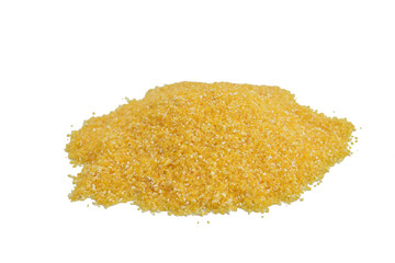Yellow grits from ground corn lie in a heap. Background PNG
