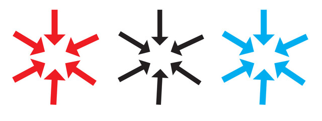 Inward arrow icon vector. Six Arrows icon sign symbol in trendy flat style. Set elements in colored icons. Arrow pointing center vector icon illustration isolated on white and black background. EPS10