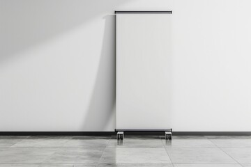 Blank Roll-Up Banner Mockup in Minimalist Interior with Sunlight, Advertising Template