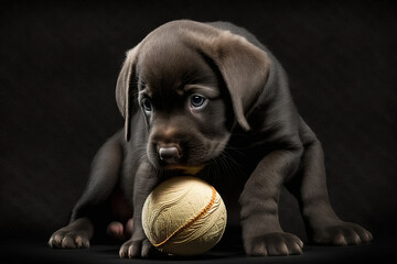 labrador retriever puppy playing with a ball