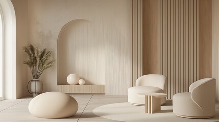 A Living Room Interior With A Minimalist Design Style.