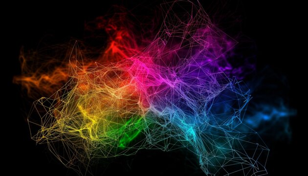 colorful rainbow glowing etheric net on a black background 
