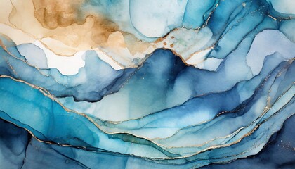 Naklejka premium Beautiful vintage blue, cyan and golden colors abstract alcohol ink watercolor background. Abstract liquid marble design. Luxury wallpaper concept brush oil modern paper splash painting water.