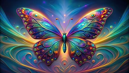 A majestic, iridescent butterfly with swirling, abstract patterns on its wings, a testament to the beauty and complexity of AI-generated life, generated, butterfly, iridescent, abstract