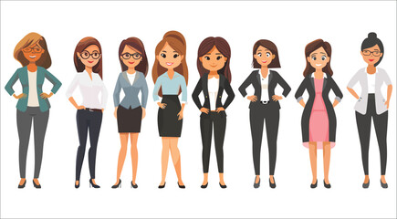 Fototapeta premium Beautiful business woman in different poses, Business woman character standing in different action, Business woman character set, Set of business woman character vector, Casual businesswoman character