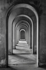 Obraz premium A plain door framed by a series of minimalist arches, each arch slightly larger than the one before, creating a sense of depth and perspective. The background remains solid and neutral