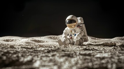 Exploration mission  dog astronaut explores the moon s surface, navigating lunar landscape