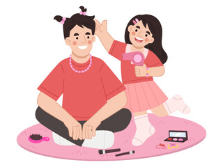 Daughter playing with father vector illustration